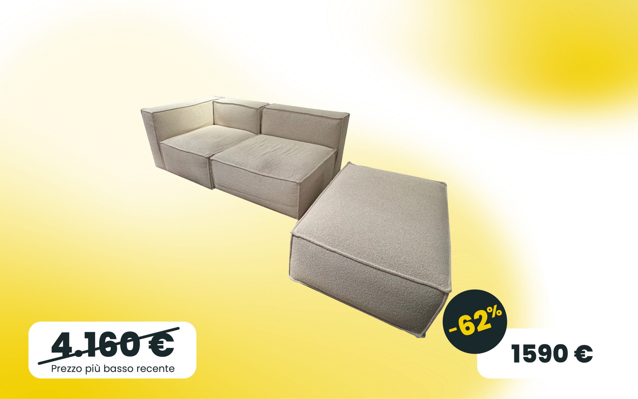 Divano componibile Soft con due sedute e un pouf in tessuto Bouclé 100